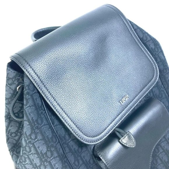 Auth Dior 1ADBA161YKS 23SS Saddle Oblique Backpack Canvas/Leather Navy/Black - Picture 11 of 14